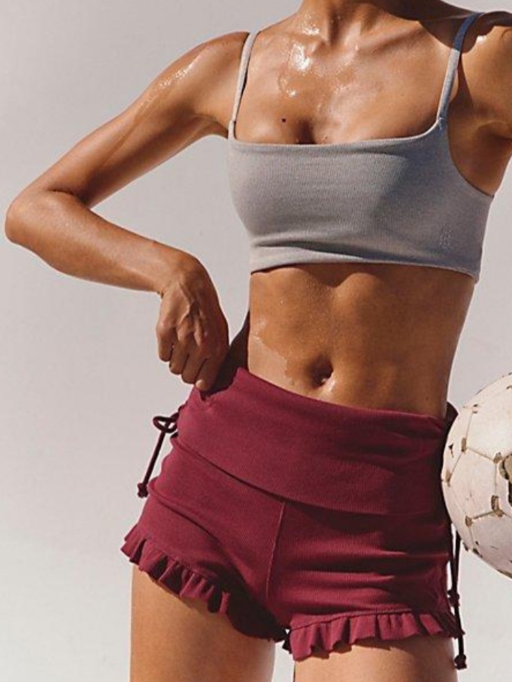 Maroon Ruffle Waistband Women’s Shorts